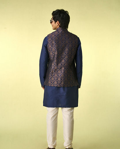 Diwas Men Indulgent Dark Blue Kurta Jacket Set