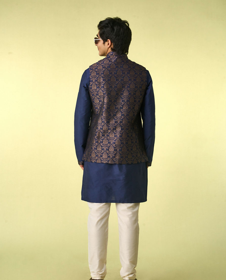 Diwas Men Indulgent Dark Blue Kurta Jacket Set
