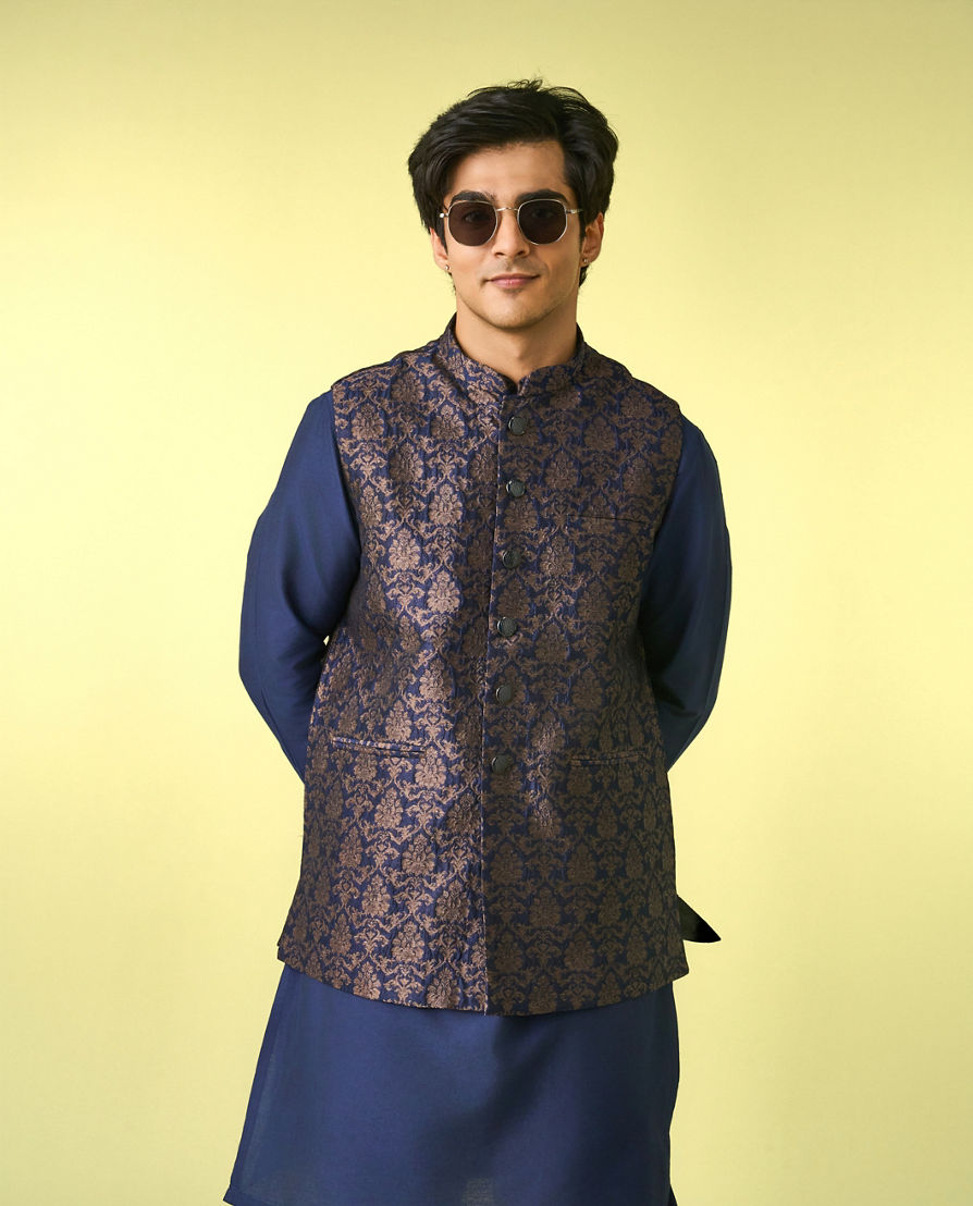 Diwas Men Indulgent Dark Blue Kurta Jacket Set