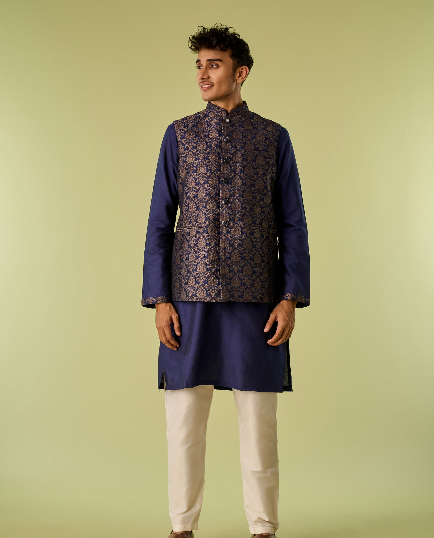 Diwas Men Indulgent Dark Blue Kurta Jacket Set