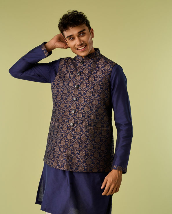 Diwas Men Indulgent Dark Blue Kurta Jacket Set