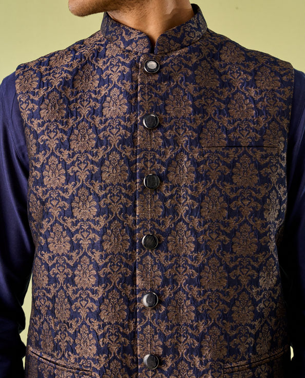 Diwas Men Indulgent Dark Blue Kurta Jacket Set