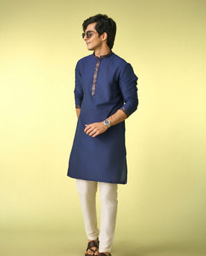 Diwas Men Indulgent Dark Blue Kurta Jacket Set