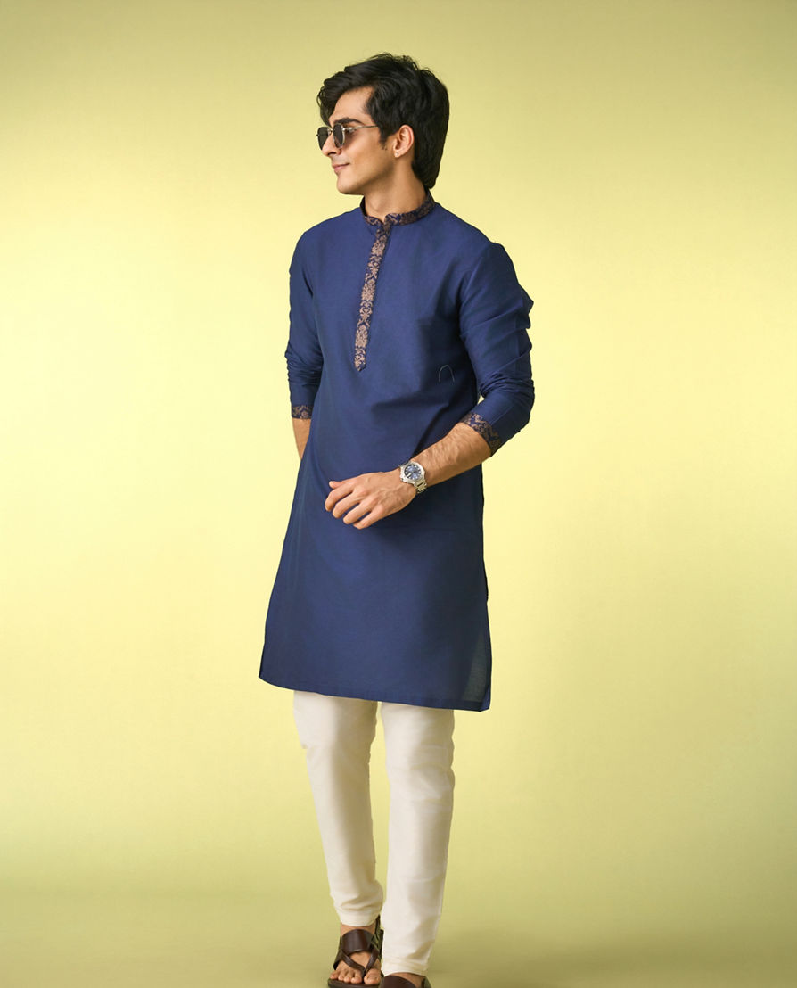 Diwas Men Indulgent Dark Blue Kurta Jacket Set