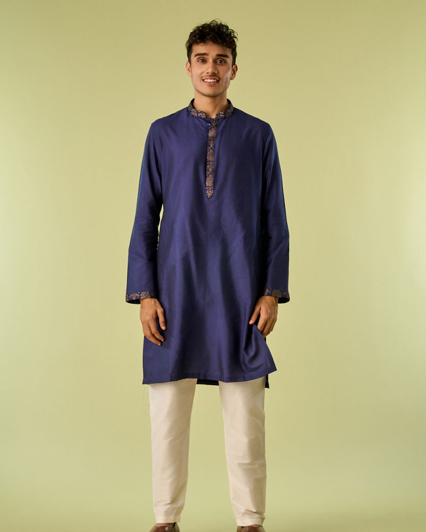 Diwas Men Indulgent Dark Blue Kurta Jacket Set