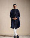 alt message - Manyavar Men Royal Blue Sequined Sherwani Set image number 1