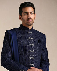 Manyavar Men Royal Blue Sequined Sherwani Set