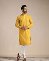 alt message - Manyavar Men Aspen Gold Yellow Chikankari Kurta Set image number 0