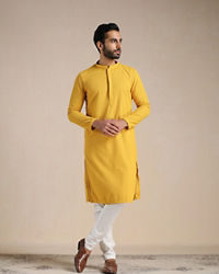 Manyavar Men Aspen Gold Yellow Chikankari Kurta Set