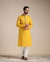 alt message - Manyavar Men Orange Pop Pintuck Striped Kurta Set image number 0