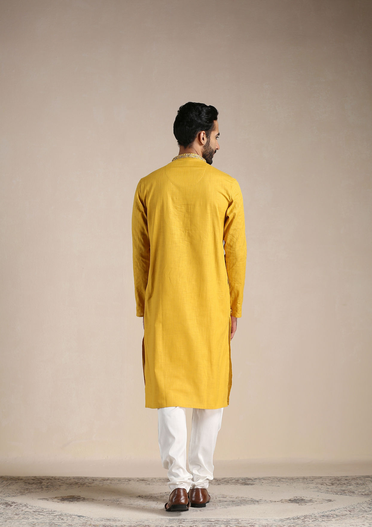 Manyavar Men Orange Pop Pintuck Striped Kurta Set