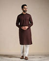 alt message - Manyavar Men Deep Mahogany Brown Embellished Buttoned Kurta Set image number 0