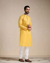 Manyavar Men Tuscan Yellow Placket Detailed Kurta Set