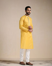Manyavar Men Tuscan Yellow Placket Detailed Kurta Set