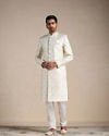 Manyavar Men Soft cream Medallion Patterned Sherwani Set