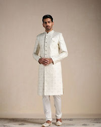 Manyavar Men Soft cream Medallion Patterned Sherwani Set