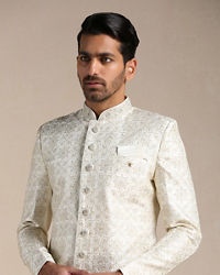 Manyavar Men Soft cream Medallion Patterned Sherwani Set