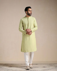 Manyavar Men Lime Green Chikankari Kurta Set