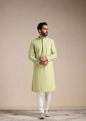 Manyavar Men Lime Green Chikankari Kurta Set image number 1