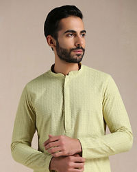 Manyavar Men Lime Green Chikankari Kurta Set