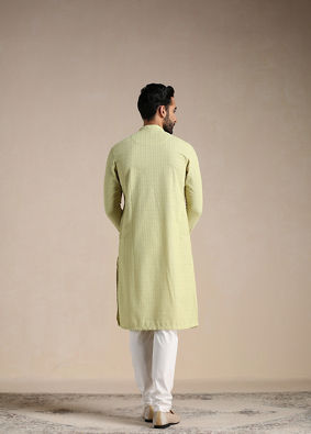 Manyavar Men Lime Green Chikankari Kurta Set image number 4