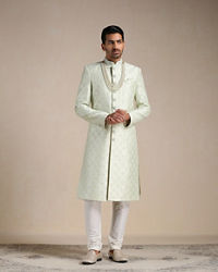 Manyavar Men Mint Green Floral Patterned Sherwani Set