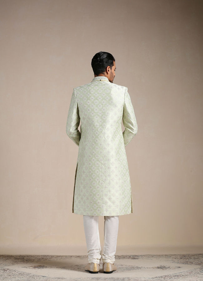 Manyavar Men Mint Green Floral Patterned Sherwani Set