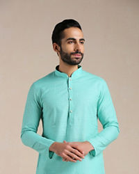 Manyavar Men Turquoise Green Mandarin Collared Kurta Set