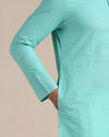 Manyavar Men Turquoise Green Mandarin Collared Kurta Set