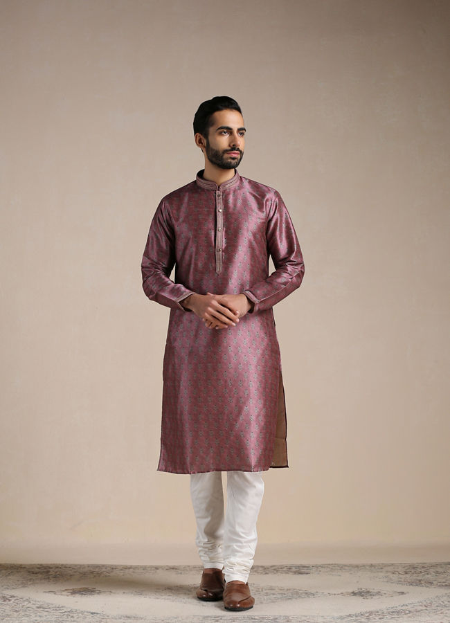 Manyavar Men Purple Printed Kurta Pajama