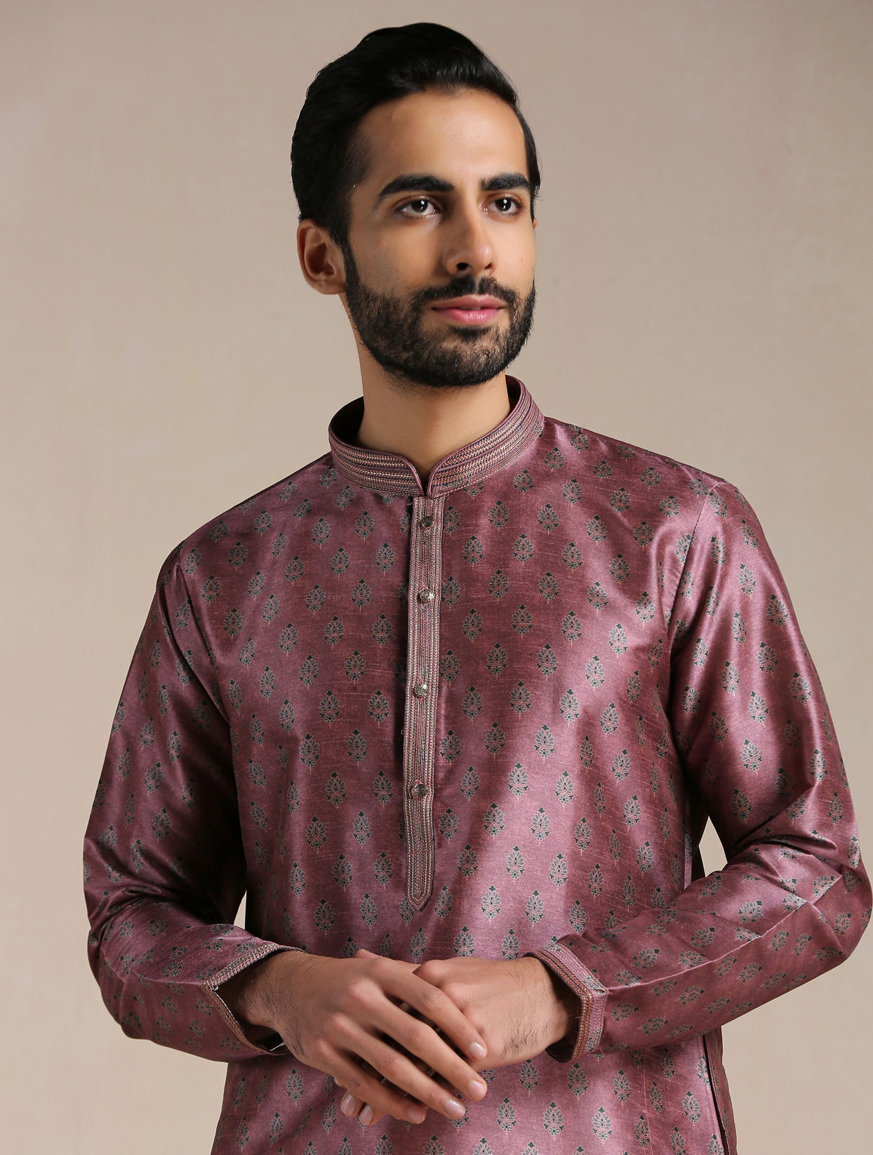 Manyavar Men Purple Printed Kurta Pajama