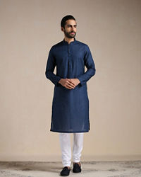 Manyavar Men Space Blue Self Design Kurta Set