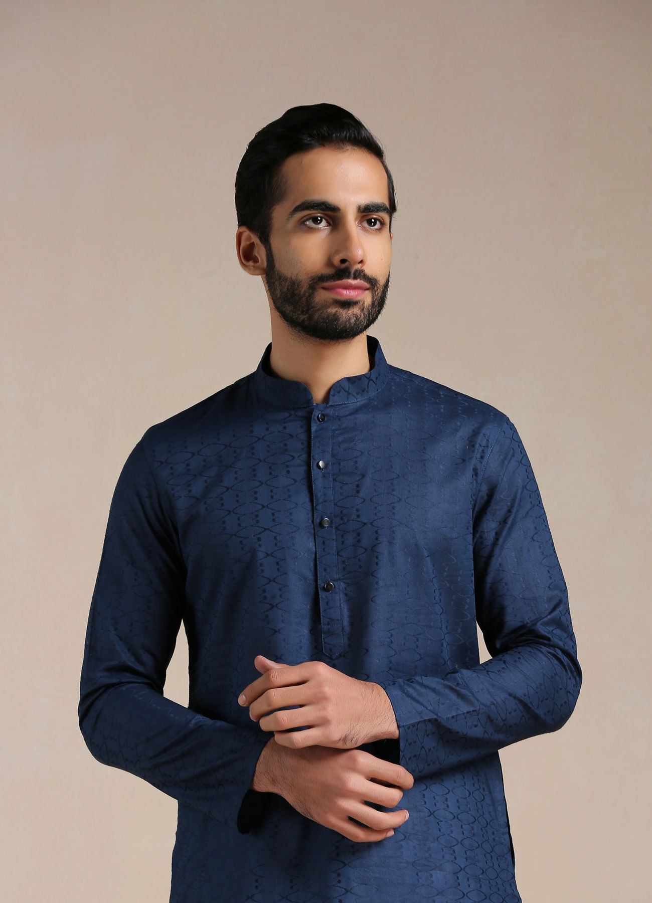 Manyavar Men Space Blue Self Design Kurta Set