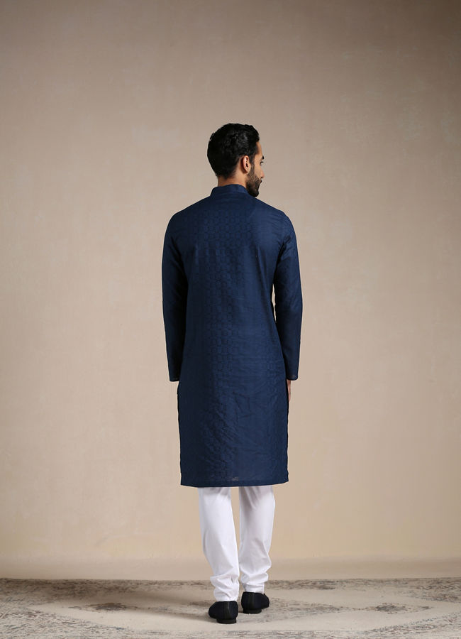 Manyavar Men Space Blue Self Design Kurta Set