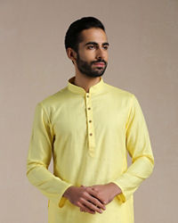 Manyavar Men Crayola Yellow Self Patterned Kurta Set