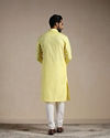 alt message - Manyavar Men Crayola Yellow Self Patterned Kurta Set image number 3