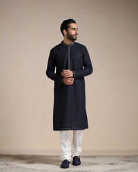 Manyavar Men Midnight Blue Sequined Kurta Set