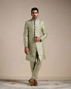 alt message - Manyavar Men Green Hand Embroidered Art Silk Sherwani image number 1