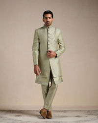 Manyavar Men Green Hand Embroidered Art Silk Sherwani