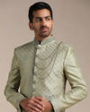 alt message - Manyavar Men Green Hand Embroidered Art Silk Sherwani image number 0