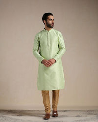 Manyavar Men Butterfly Green Jacquard Pattern Kurta Set