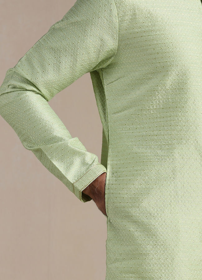 Manyavar Men Butterfly Green Jacquard Pattern Kurta Set