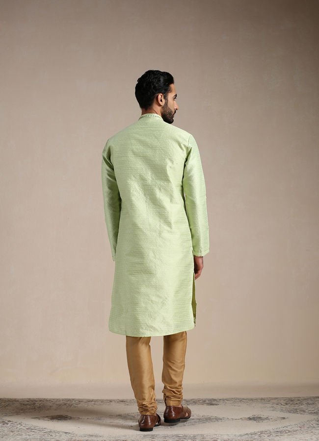 Manyavar Men Butterfly Green Jacquard Pattern Kurta Set