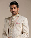 Manyavar Men Pearled Ivory Floral Patterned Sherwani Set