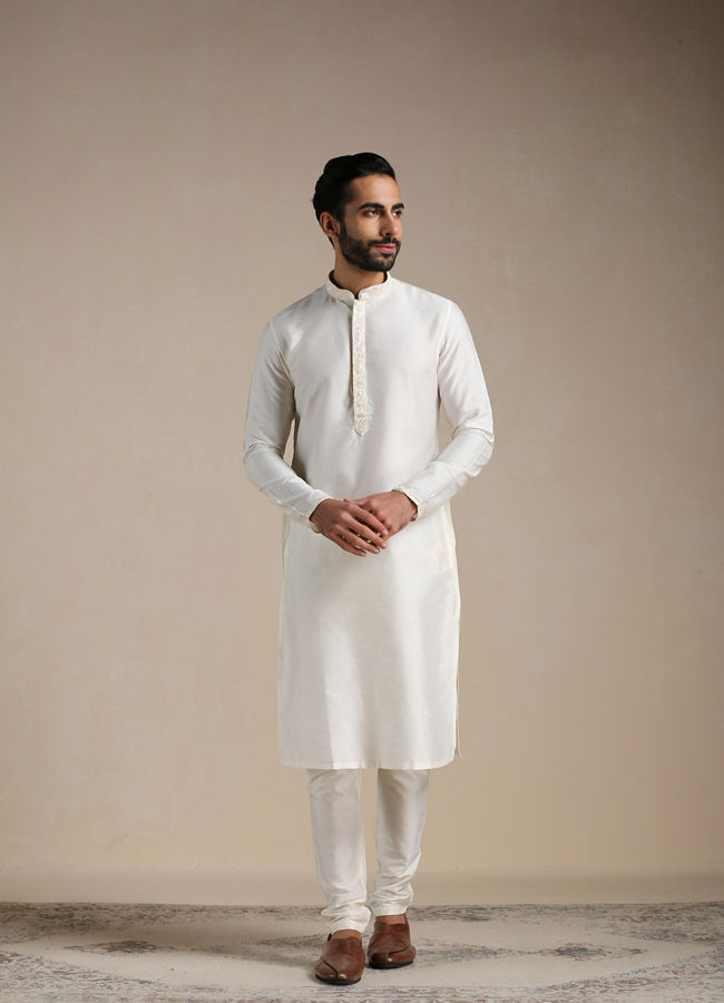 Manyavar Men Antique White Kurta and Jacket Set
