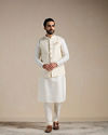 alt message - Manyavar Men Antique White Kurta and Jacket Set image number 1