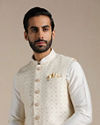 alt message - Manyavar Men Antique White Kurta and Jacket Set image number 0