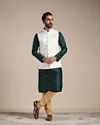 Manyavar Men Pearled Ivory Self Patterned Half Jacket