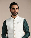 alt message - Manyavar Men Pearled Ivory Self Patterned Half Jacket image number 0