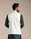 Manyavar Men Pearled Ivory Self Patterned Half Jacket